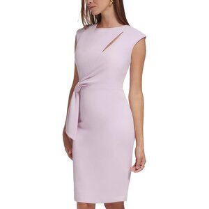 Calvin Klein Womens Lilac Cap Sleeve Sheath Dress With Knot Waist & Back Zipper
